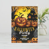 Invitation moderne de fête d'Halloween orange et n (Debout devant)