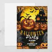 Invitation moderne de fête d'Halloween orange et n (Devant / Derrière)
