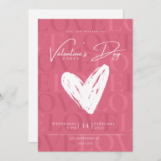 Invitation moderne de la Saint-Valentin rose et bl (Devant / Derrière)