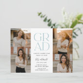 Invitation Moderne de l'inclinaison | Dusty Blue Photo Gradua (Debout devant)