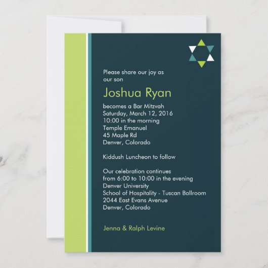 Invitation moderne de Mitzvah de barre d'étoile (Devant)