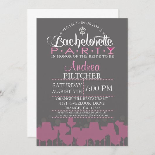 Invitation moderne de partie de Bachelorette (Devant / Derrière)