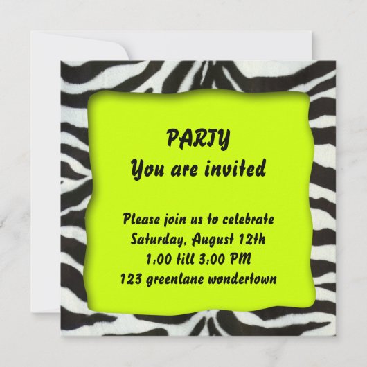 Invitation moderne de partie de zèbre (Devant)