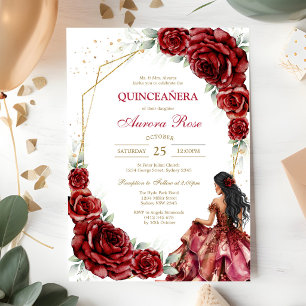 Invitation moderne de Quinceanera florale à la ros