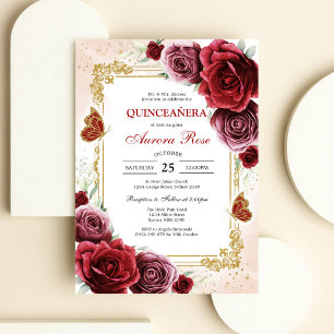 Invitation moderne de Quinceanera florale à la ros