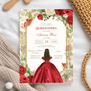 Invitation moderne de Quinceanera florale à la ros