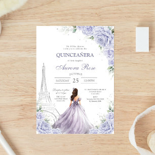 Invitation moderne de Quinceanera florale lilas
