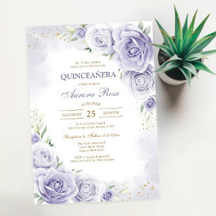 Invitation moderne de Quinceanera florale lilas