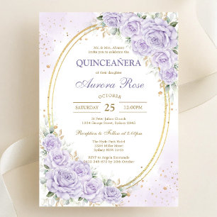 Invitation moderne de Quinceanera florale lilas