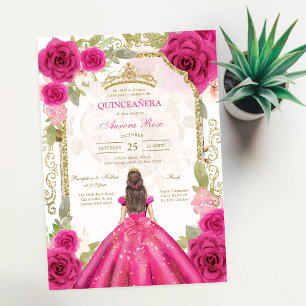 Invitation moderne de Quinceanera florale rose