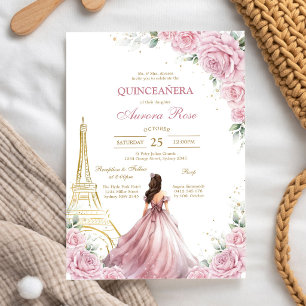 Invitation moderne de Quinceanera florale rose