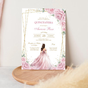Invitation moderne de Quinceanera florale rose