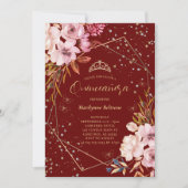 Invitation moderne de Quinceañera rouge foncé (Devant)