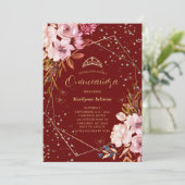 Invitation moderne de Quinceañera rouge foncé (Debout devant)