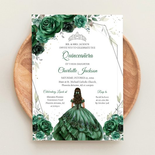 Invitation moderne de Quinceanera verte