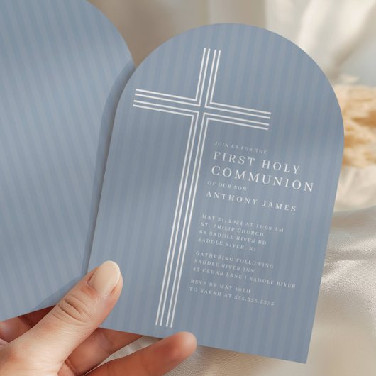 Invitation moderne de Sainte Communion avec croix