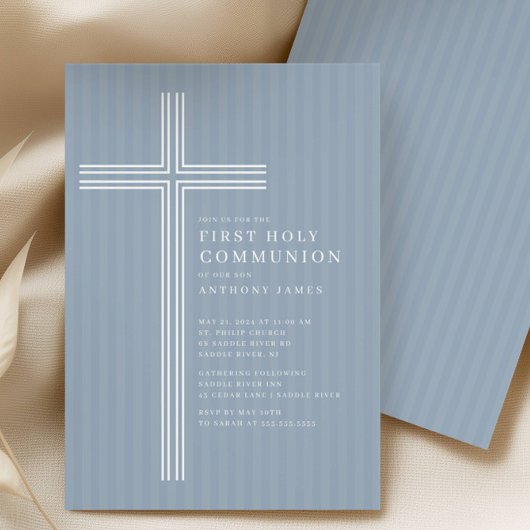 Invitation moderne de Sainte Communion avec croix