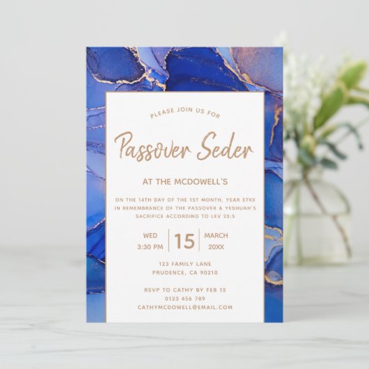 Invitation moderne de Seder de Pâque abstraite ble (Debout devant)