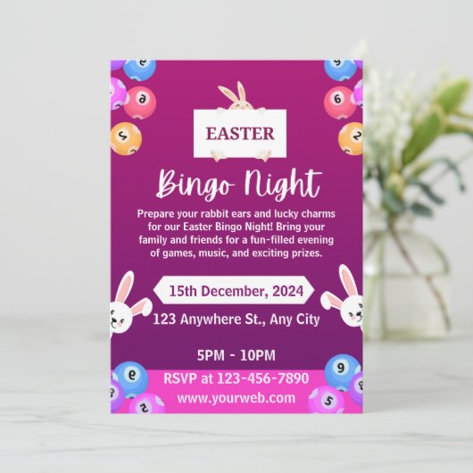 Invitation moderne de soirée de bingo de Pâques bl (Debout devant)