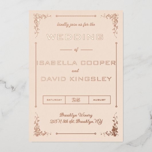 Invitation Moderne Deco Cream et Or I à Feuille (Recto)