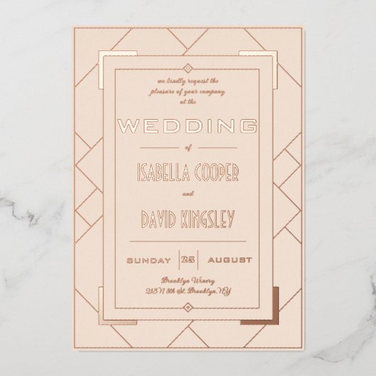 Invitation Moderne Deco Cream et Or I à Feuille (Recto)