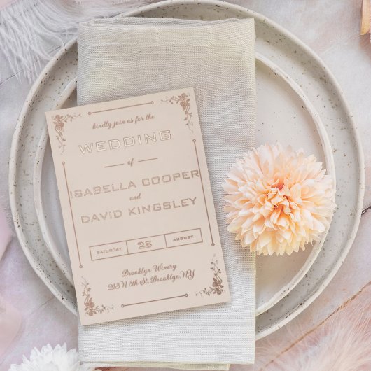 Invitation Moderne Deco Cream et Or I Feuille