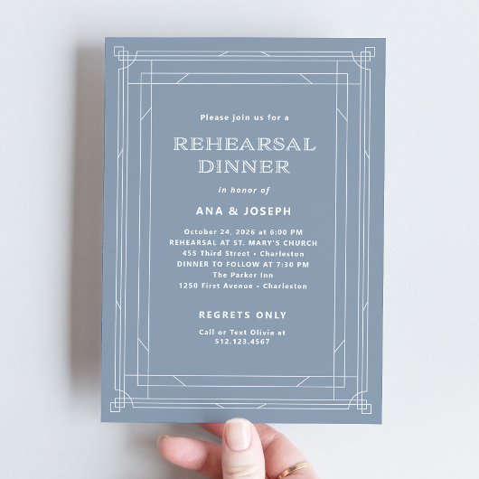 Invitation Moderne Déco | Dîner de répétition élégant bleu po