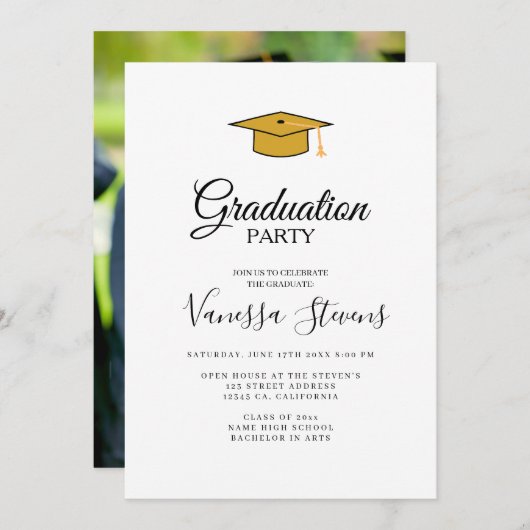 Invitation Moderne Décontracté Script Photo Graduation Invita (Devant / Derrière)