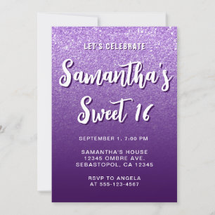 Invitation Moderne dégradé de violet foncé Photo Sweet 16