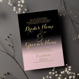 Invitation Moderne dégradé noir blush rose or Mariage
