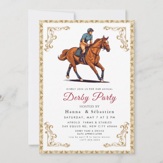 Invitation Moderne Derby Party Chevalin (Devant)