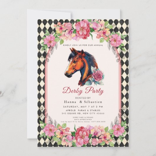 Invitation Moderne Derby Party de chevaux de course Équestre (Devant)