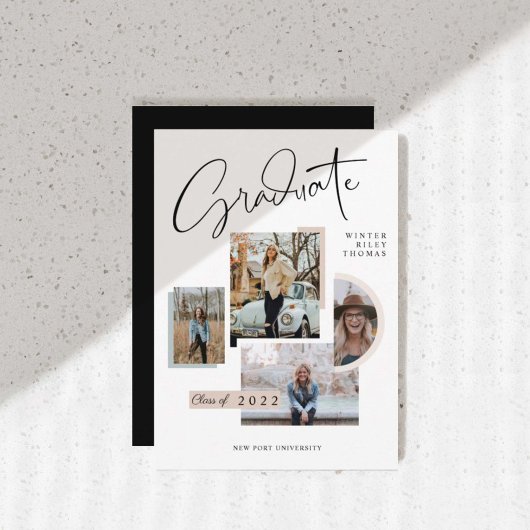 Invitation Moderne Design Graduation Quatre Photo Collage Gra