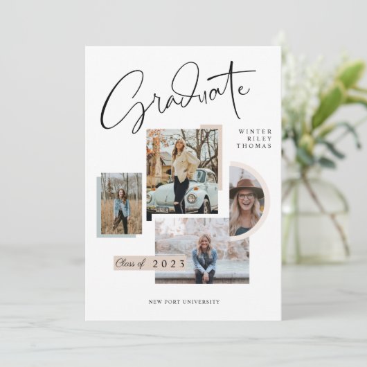 Invitation Moderne Design Graduation Quatre Photo Collage Gra (Debout devant)
