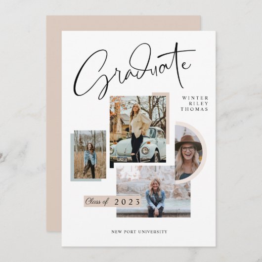 Invitation Moderne Design Graduation Quatre Photo Collage Gra (Devant / Derrière)