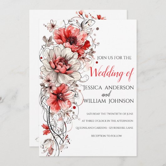 Invitation Moderne design tendance Mariage rouge Blush (Devant / Derrière)