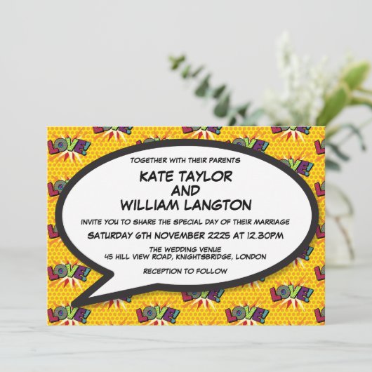 Invitation Moderne Designer Love Fun Comic Mariage (Debout devant)