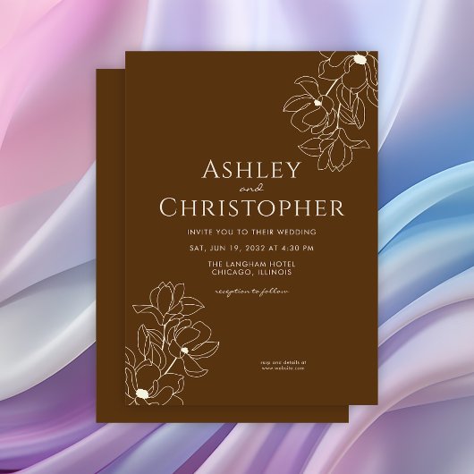 Invitation Moderne dessiné Floral Golden Brown Mariage