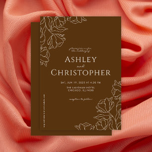 Invitation Moderne dessiné Floral Golden Brown Mariage