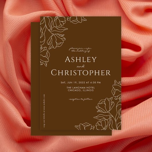Invitation Moderne dessiné Floral Golden Brown Mariage