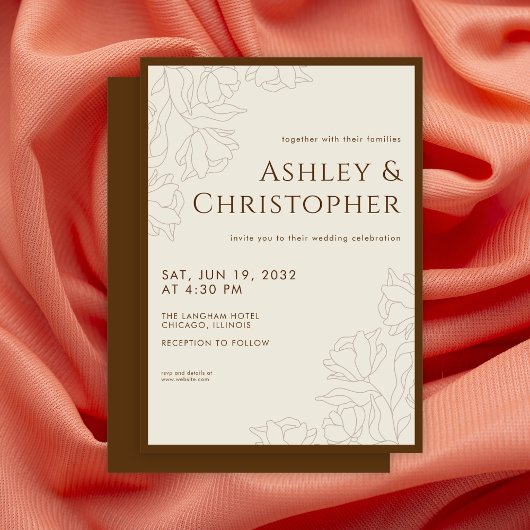 Invitation Moderne dessiné Floral Golden Brown Mariage