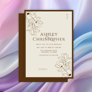 Invitation Moderne dessiné Floral Golden Brown Mariage