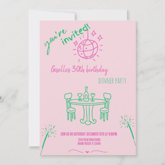 Invitation moderne dessinée à la main pour un dîne (Devant)