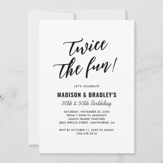 Invitation Moderne Deux Fois La Fun Joint Anniversaire (Devant)