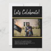 Invitation Moderne Deux Photo noir & or Graduation (Dos)