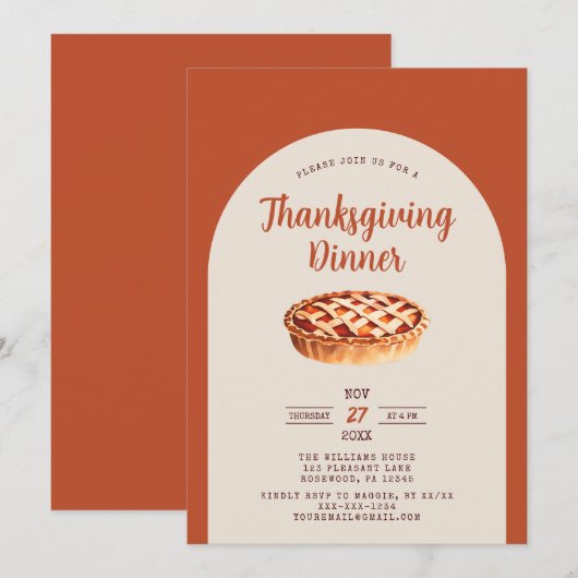 Invitation Moderne Dîner Thanksgiving (Devant / Derrière)