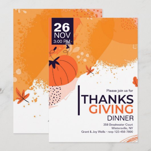 Invitation Moderne Dîner Thanksgiving (Devant / Derrière)