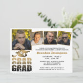 Invitation Moderne Diplômée 4 Photos Gradient Or Noir (Debout devant)