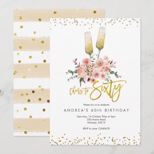 Invitation Moderne Dorée pour les Soixante Ans (Devant / Derrière)