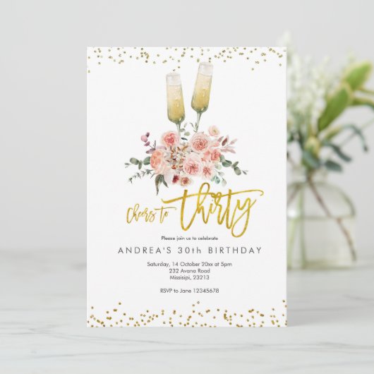 Invitation Moderne Dorée pour Trente Ans (Debout devant)